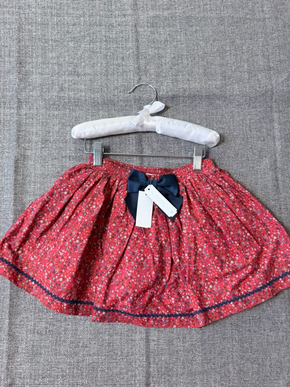 Edgehill Collection Red Floral Girls Skirt with Navy Accents